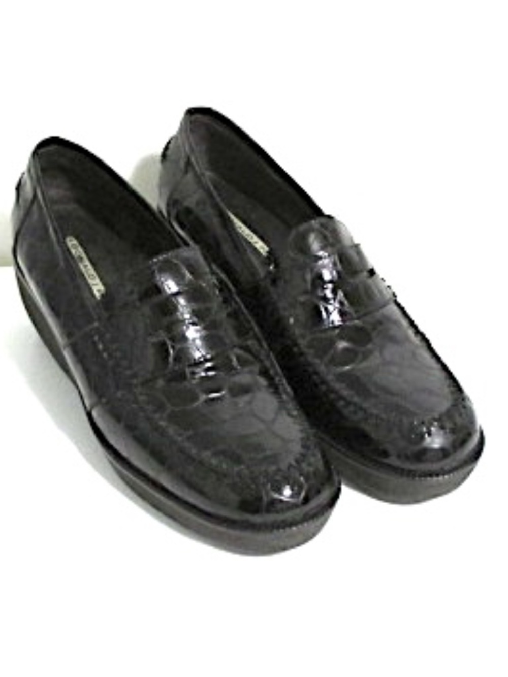 DJ Pliner Black Patent Leather Wedge Penny Loafers, Size 7